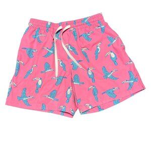 Chubbies Toucan Swim Trunks Pink With Drawstring Waist & Back Pocket - Mens S